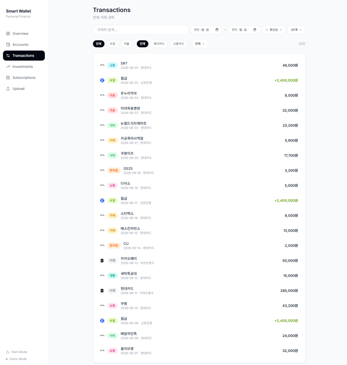 Smart Wallet Dashboard 화면 3